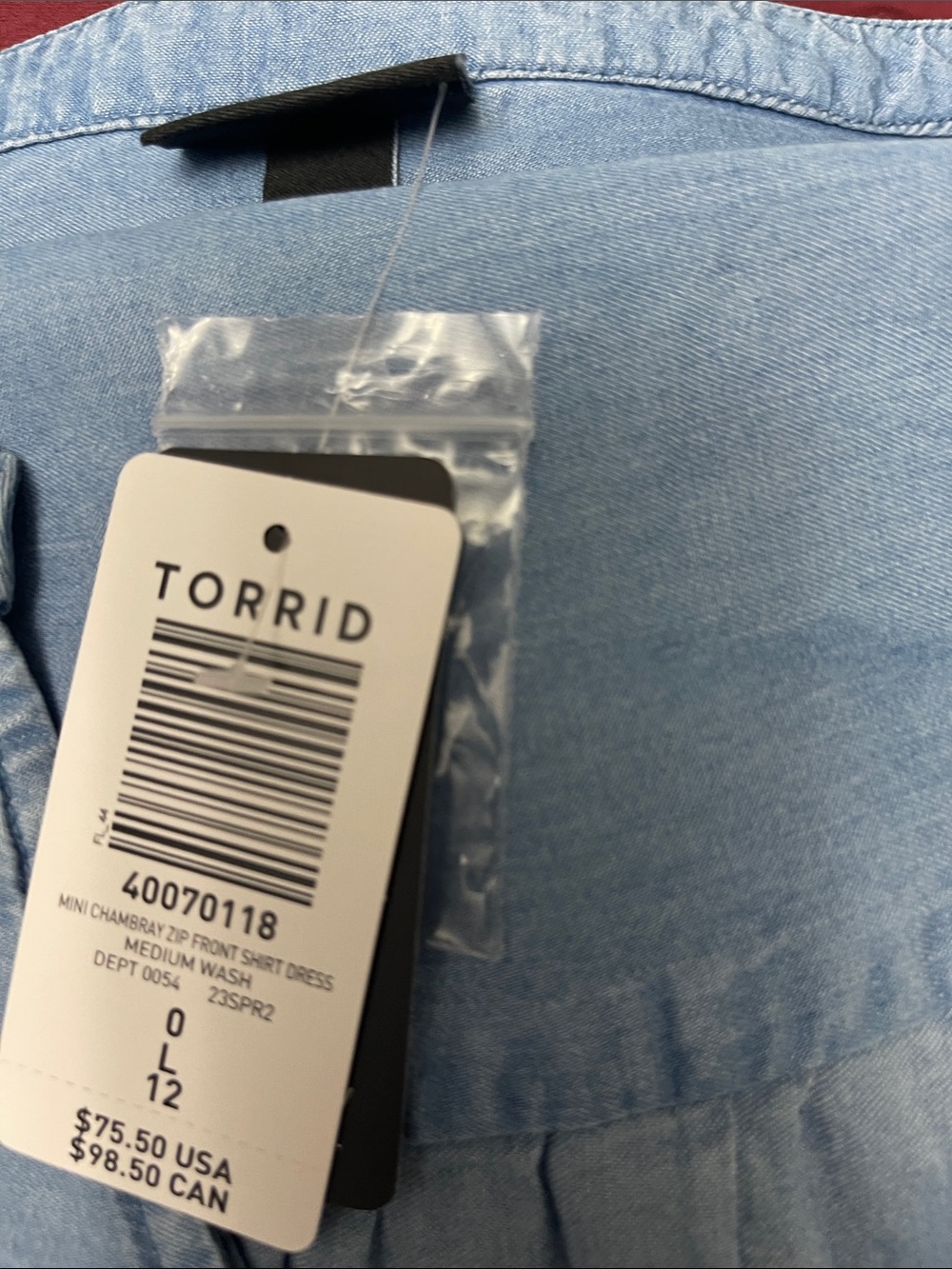 Torrid Chambray Split Neck Shirt Dress Women's Size 0 (12) Roll Tab Sleeves NWT - Picture 6 of 8